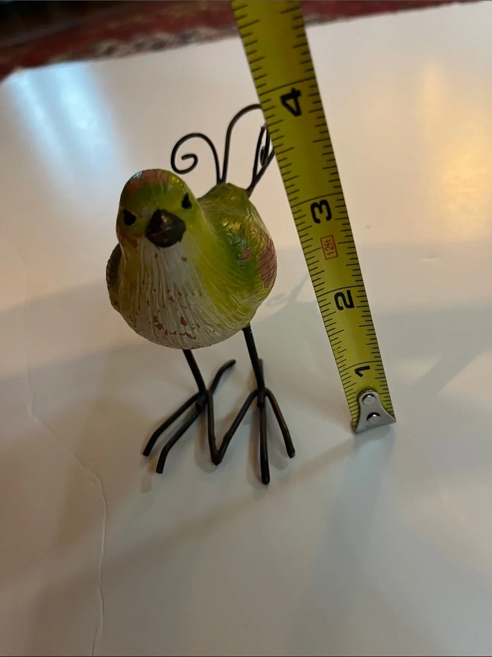 Decorative Yellow Green Garden Bird Figurine with Metal Legs and tail - Picture 5 of 6